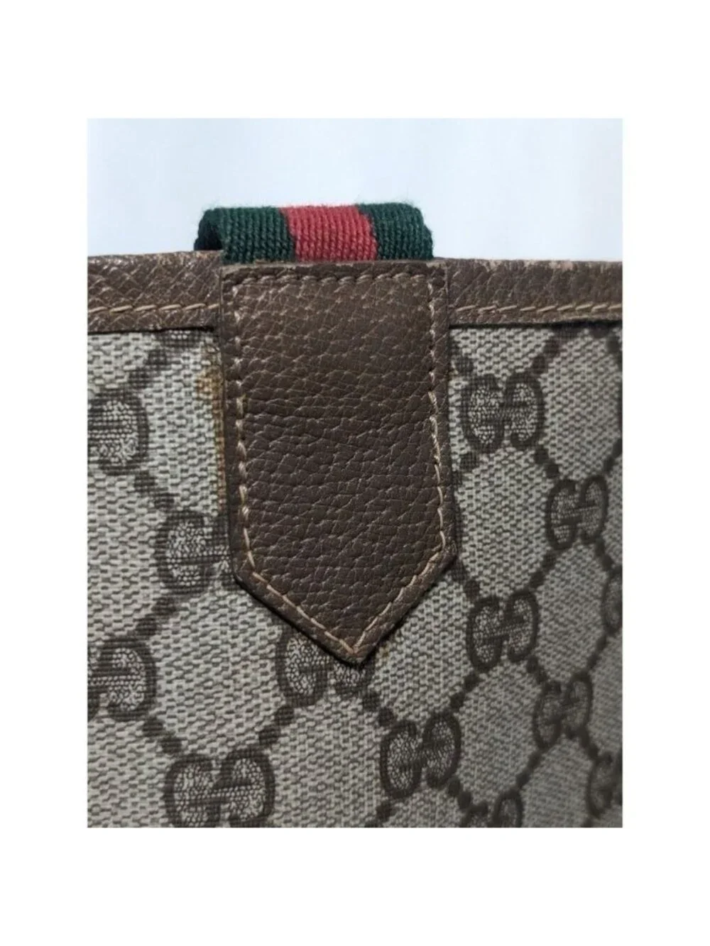 Gucci GG Supreme Sherry Line Leather Brown Tote Bag Vintage